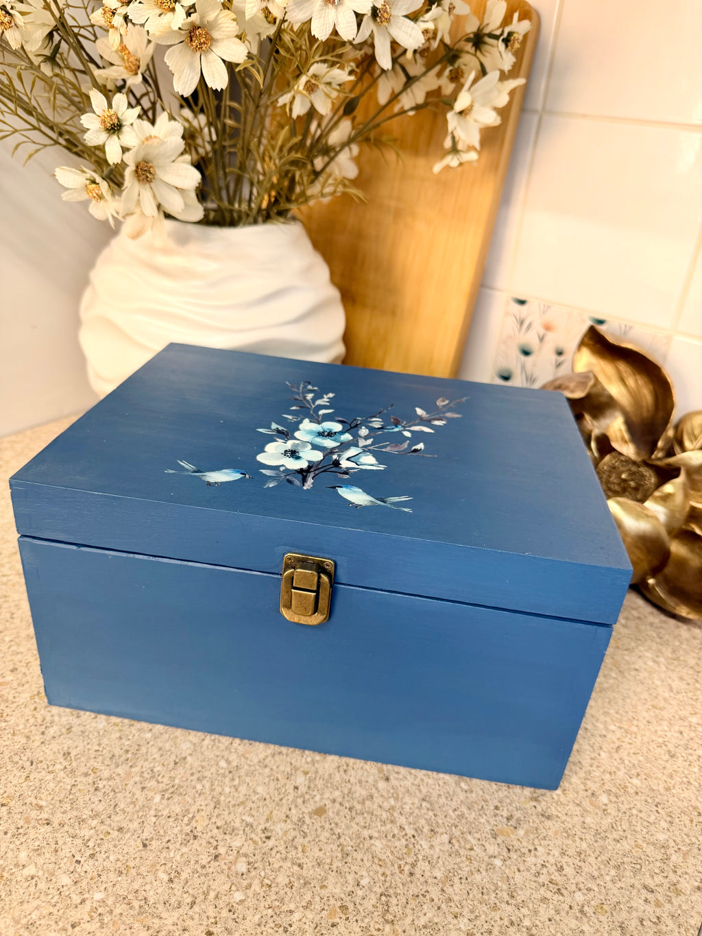 Medium hand painted floral storage box