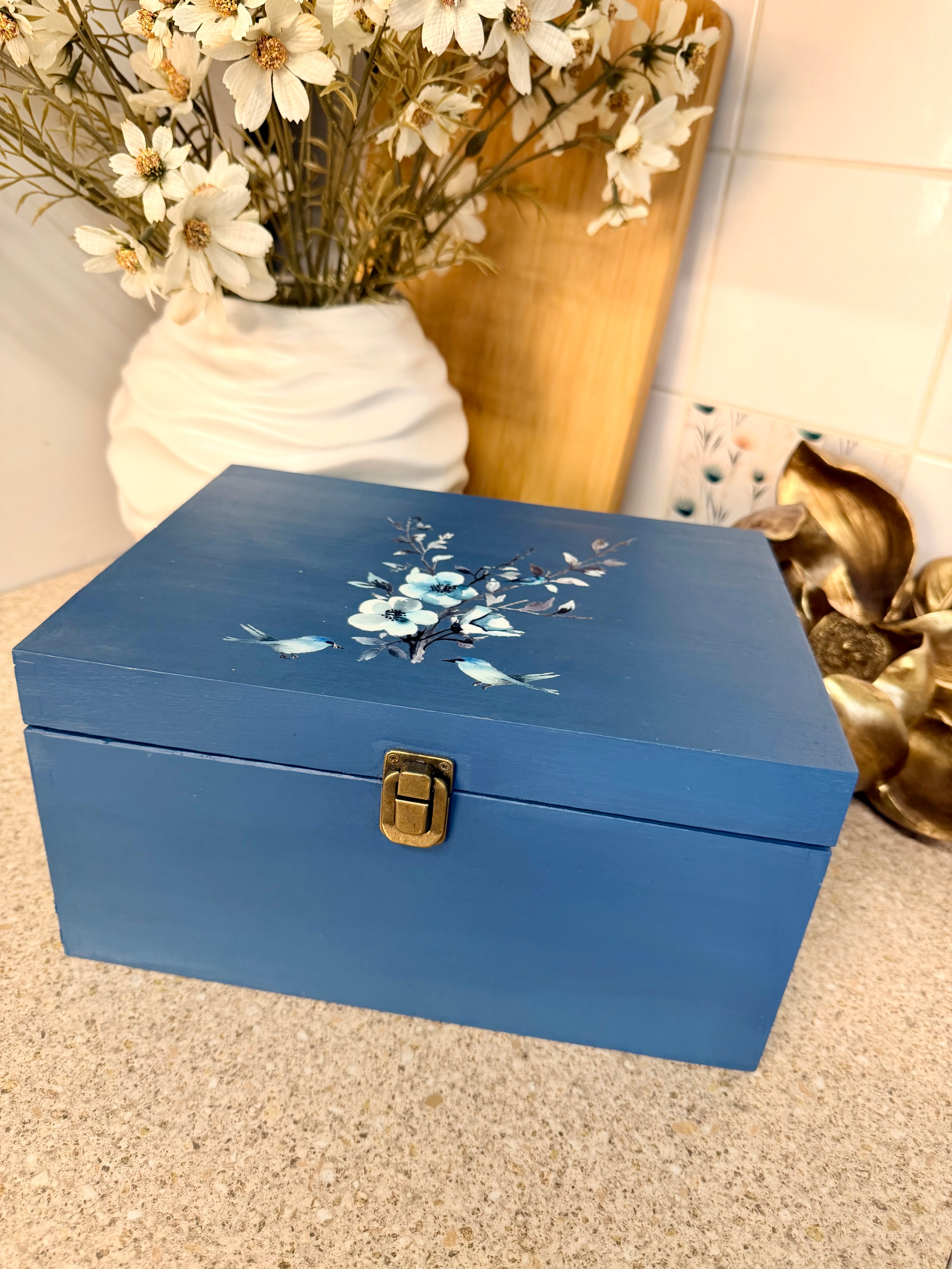 Medium hand painted floral storage box
