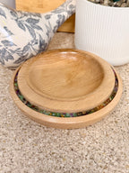 Hand turned ash wooden bowl with mixed genuine gemstones