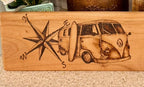 Woodburnt campervan compass serving/chopping board