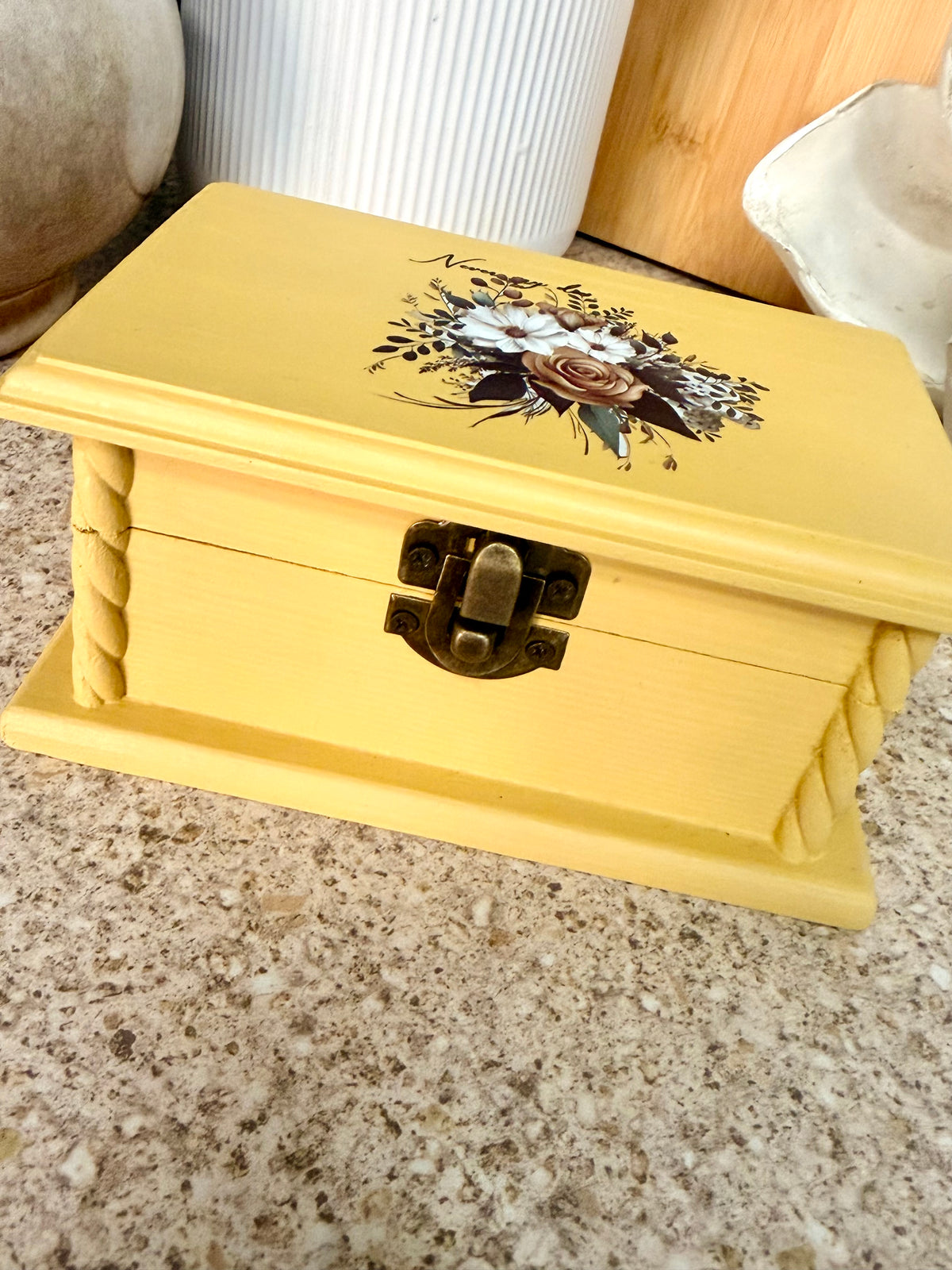 Yellow wooden trinket box