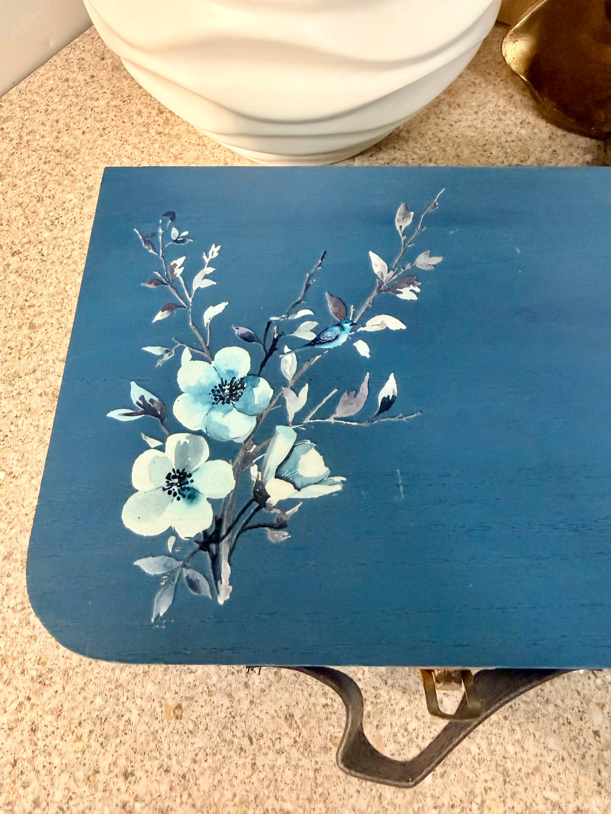 Hand painted blue floral storage box