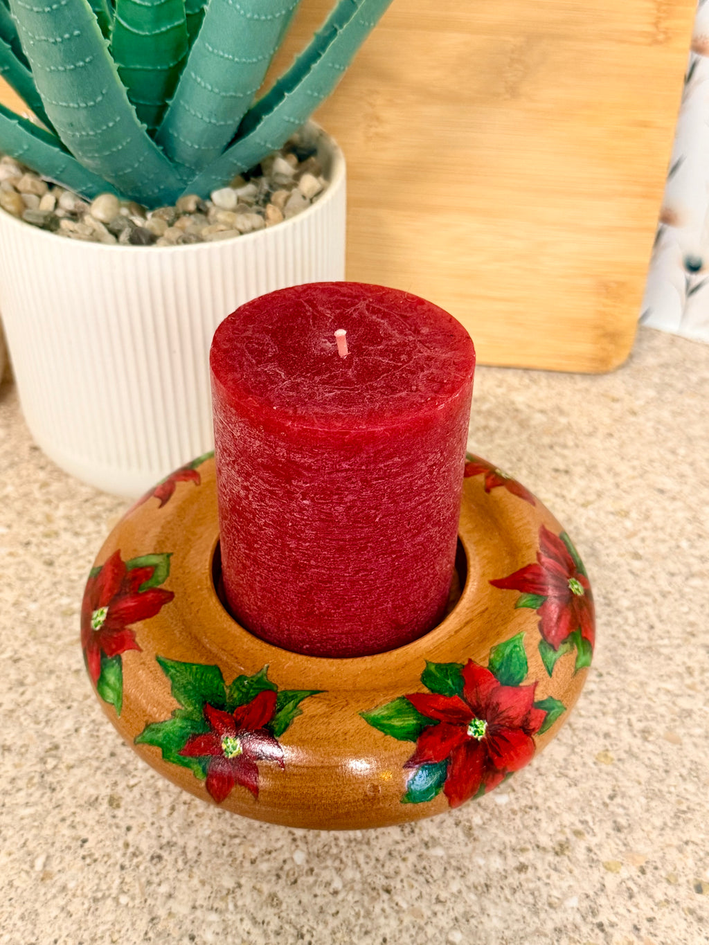Hand painted poinsettia hand turned wooden bowl