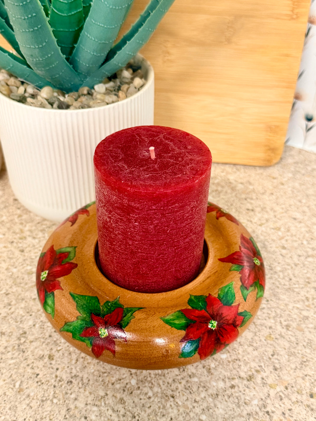 Hand painted poinsettia hand turned wooden bowl