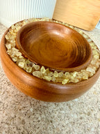 Hand turned wooden bowl with Citrine crystals