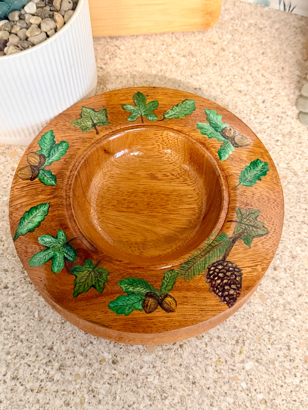 Oak hand turned wooden bowl