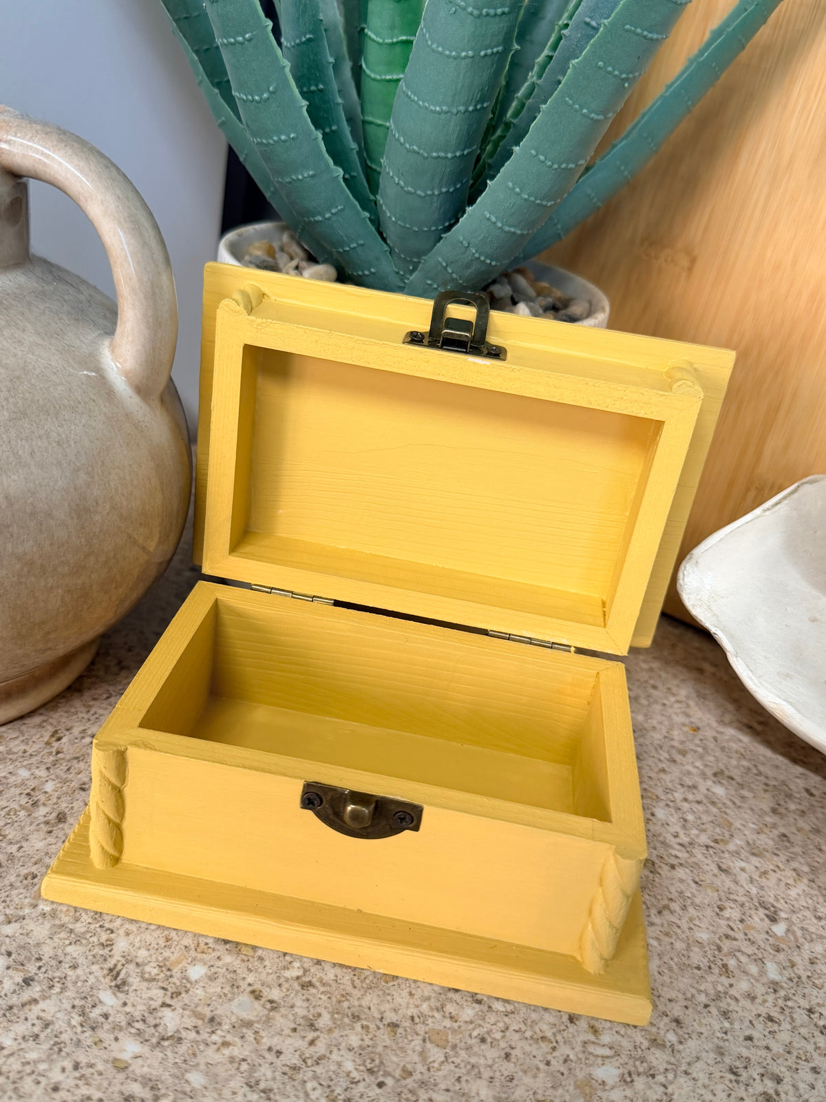 Yellow and black hand painted trinket box