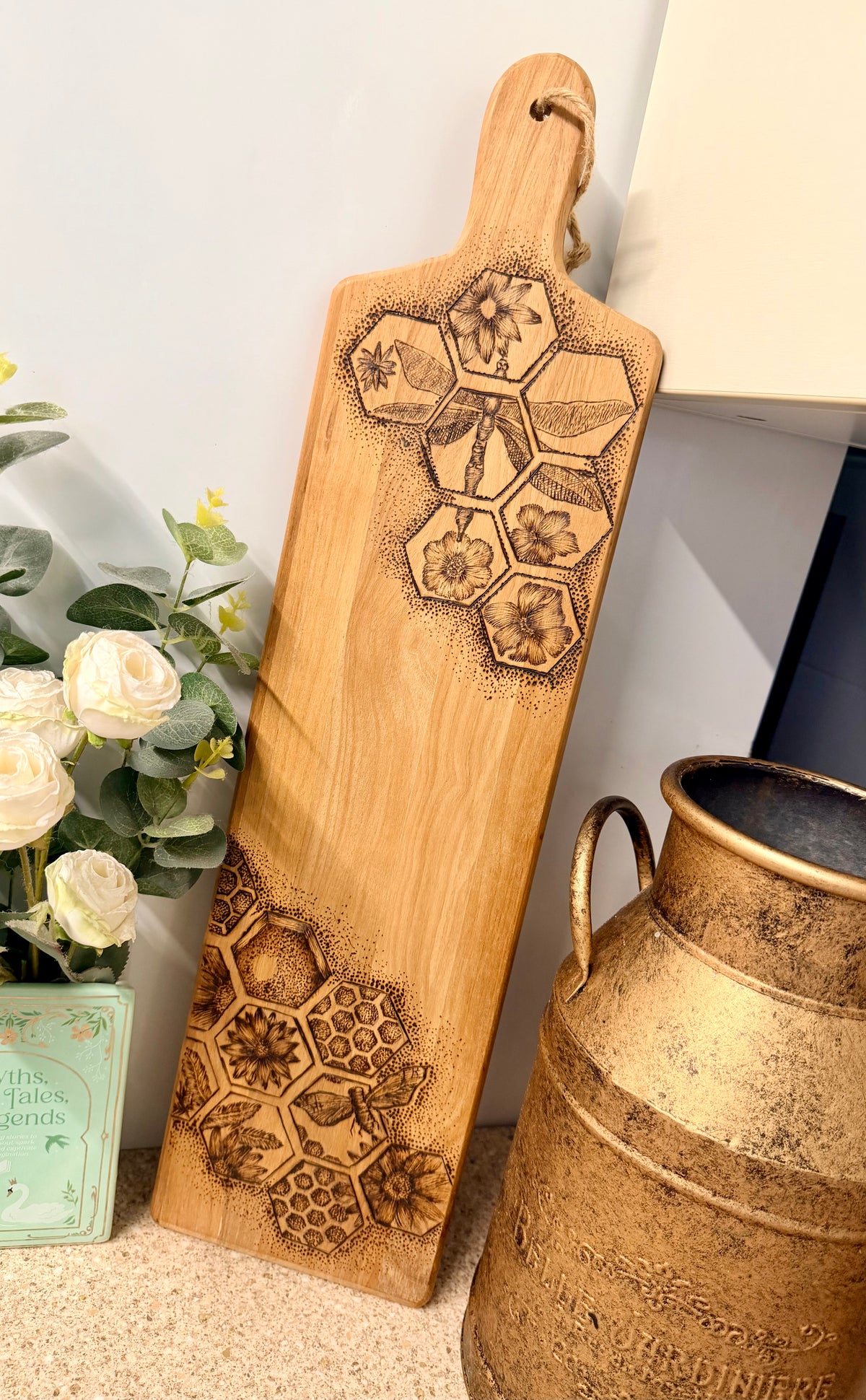 Dragonfly woodburnt chopping/serving board