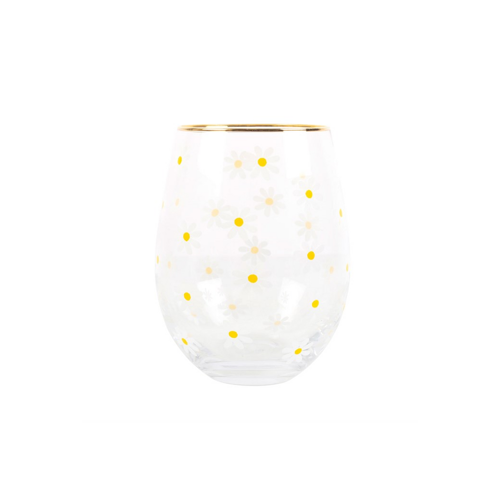 All Over Daisy Print Stemless Wine Glass
