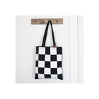 Checkerboard Print Polycotton Tote Bag with Enamel Heart Pin Badge