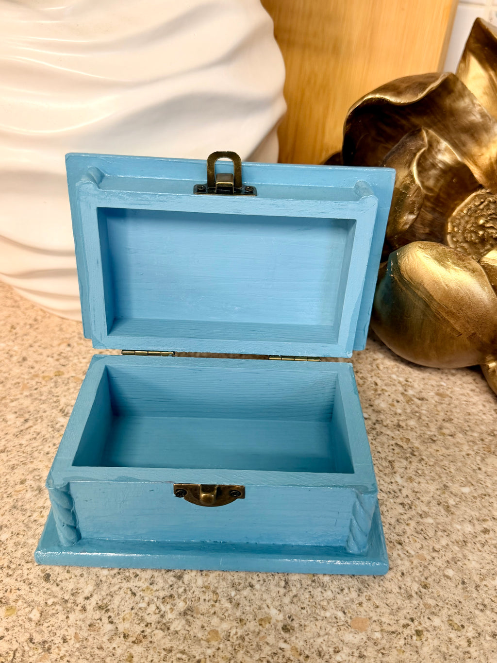 Hand painted blue floral trinket box