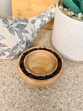 Hand turned oak trinket dish with garnet stones