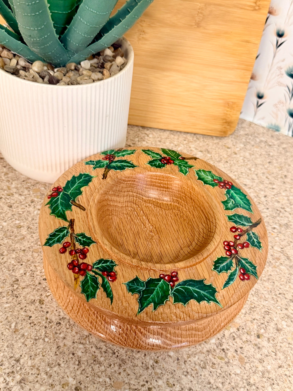 Holly hand turned and hand painted wooden bowl