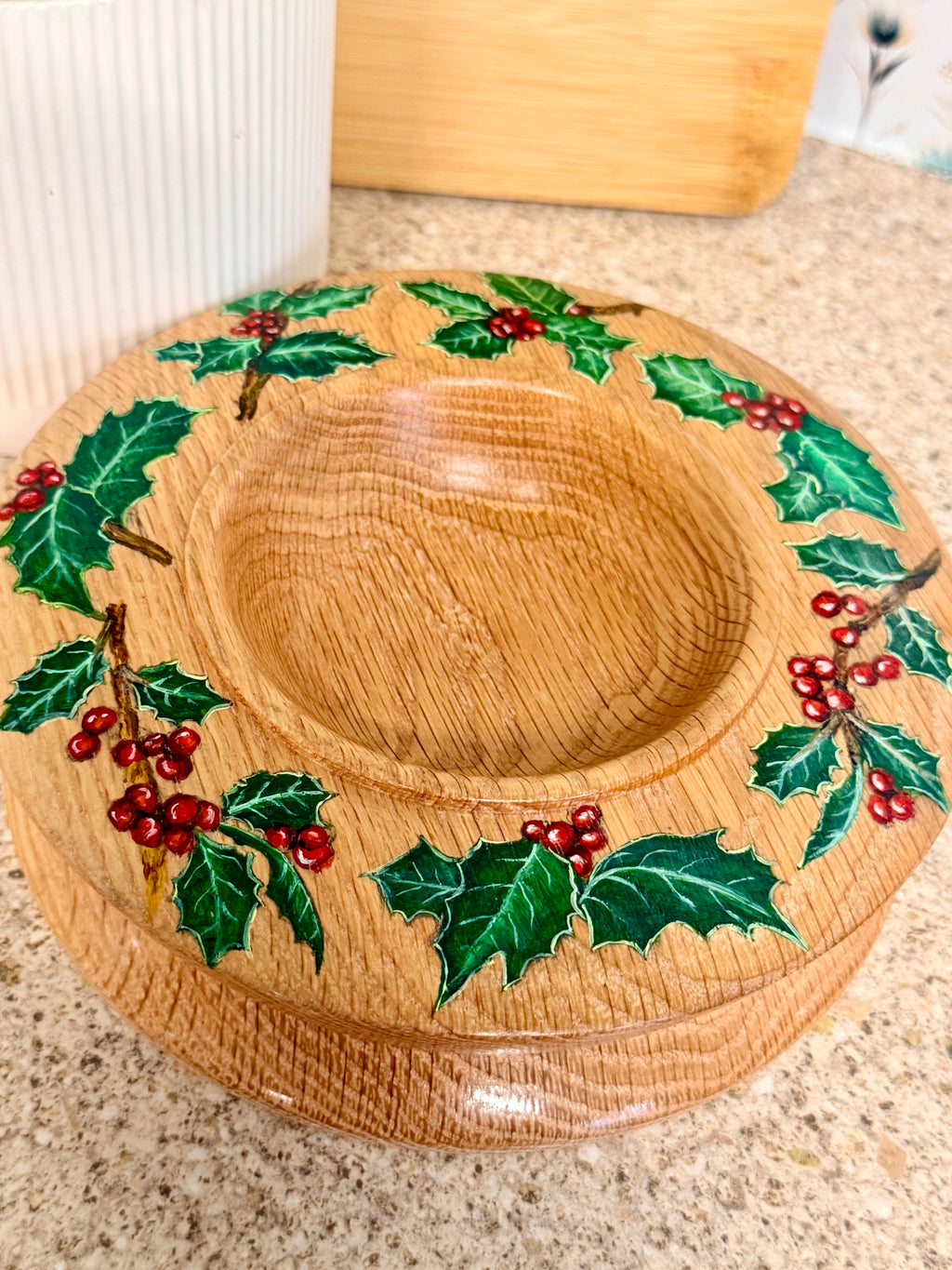 Holly hand turned and hand painted wooden bowl