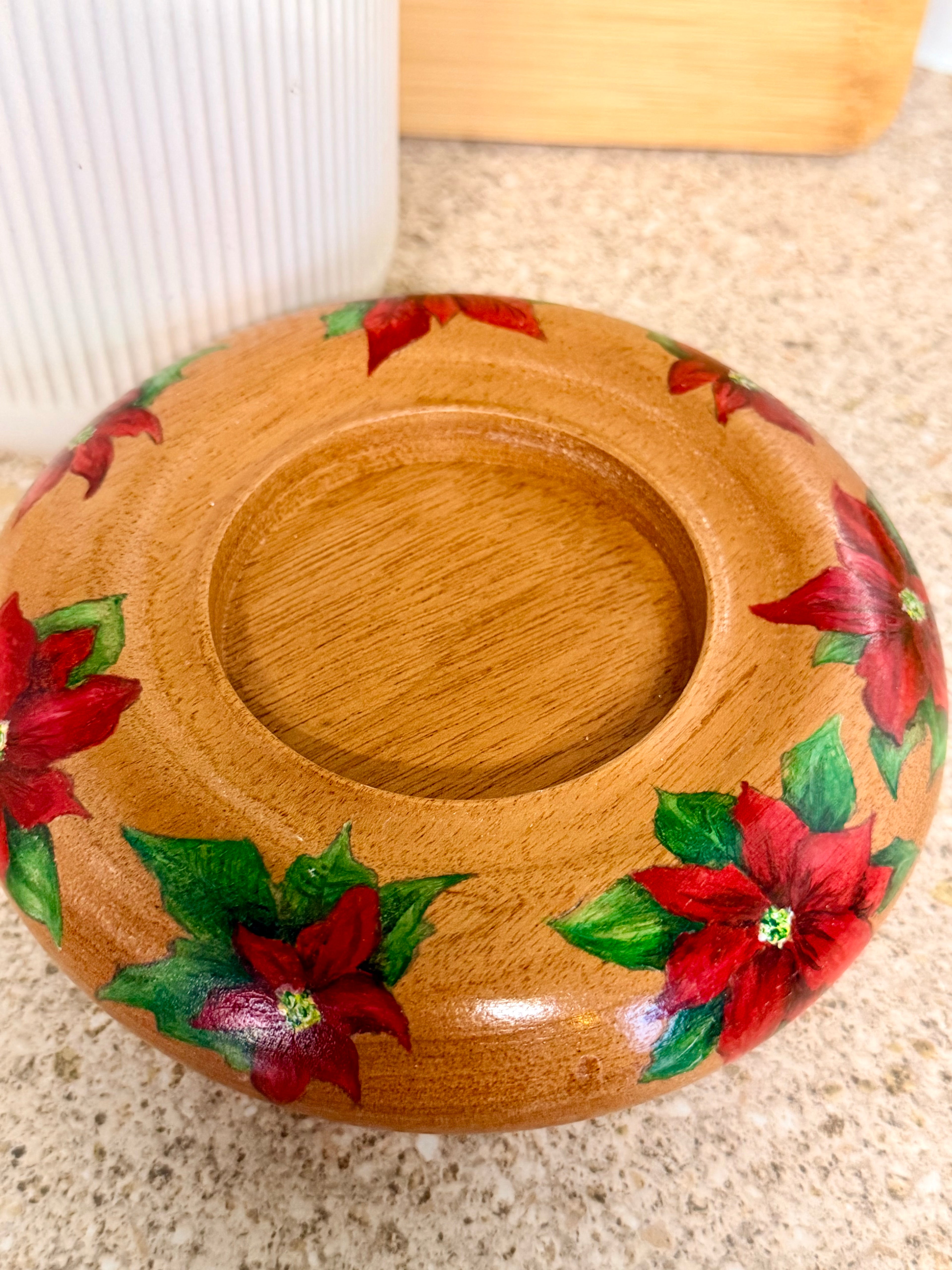 Hand painted poinsettia hand turned wooden bowl