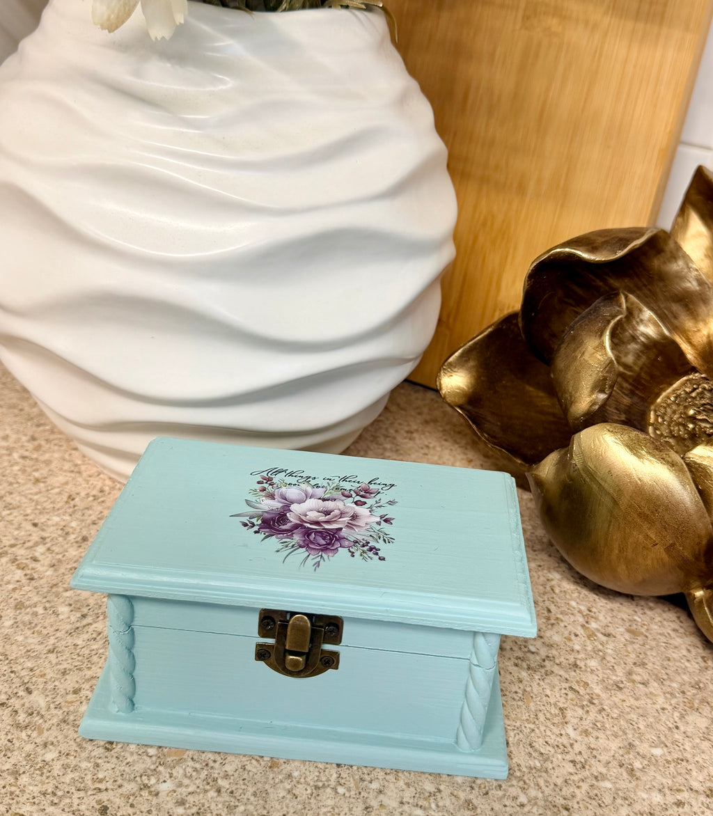 Turquoise hand painted trinket box