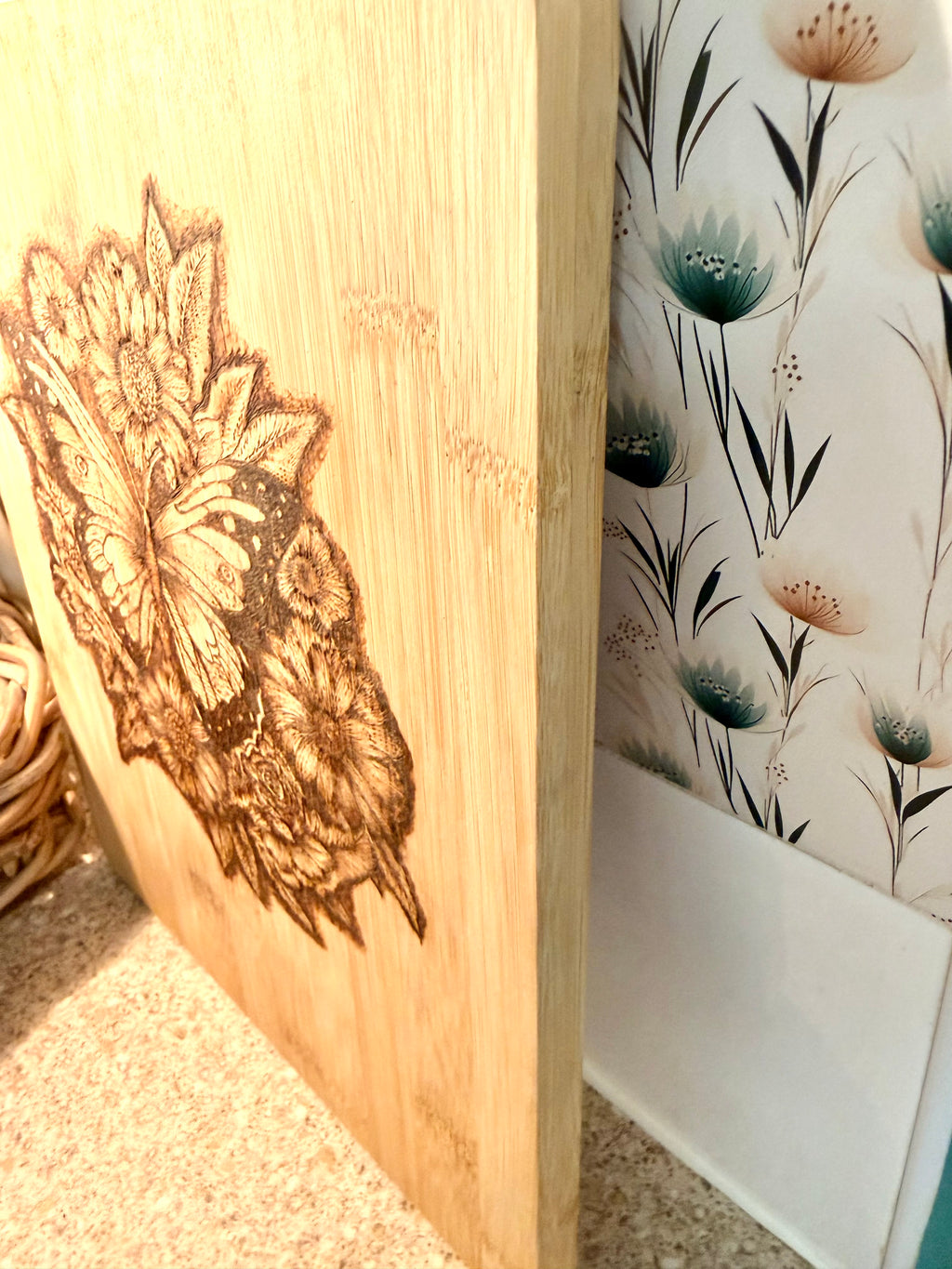 Hand woodburnt butterfly chopping board