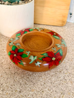 Poinsettia and ivy hand turned wooden bowl