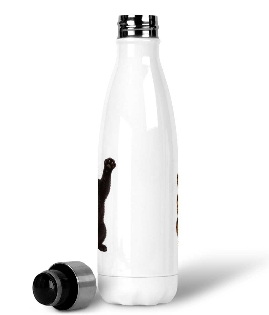Black and Tabby cat stainless steel water bottle 500ml