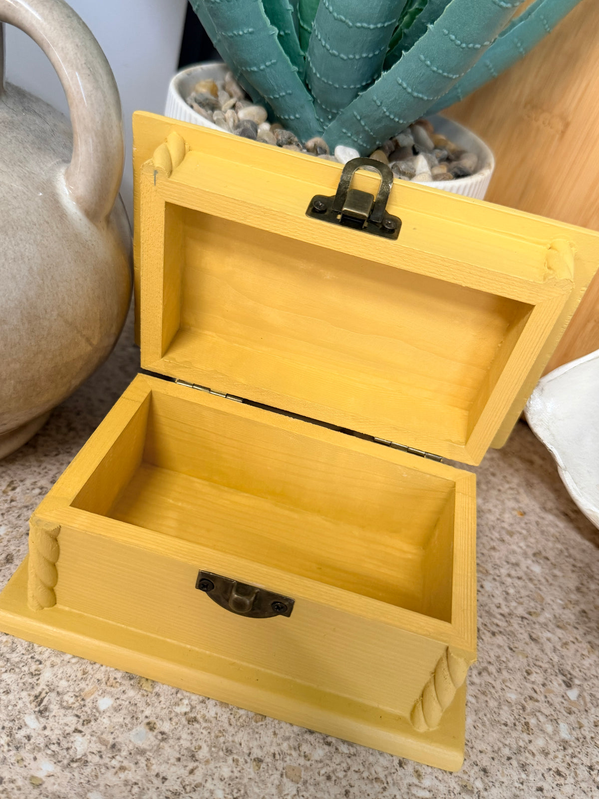 Yellow wooden trinket box