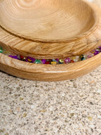 Hand turned ash wooden bowl with mixed genuine gemstones