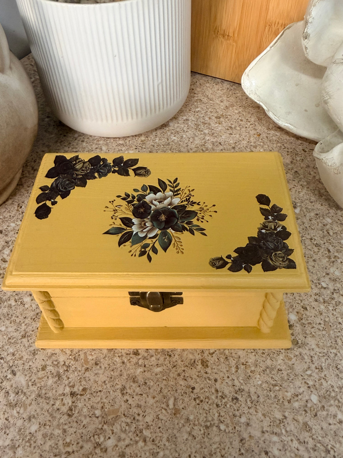 Yellow and black hand painted trinket box