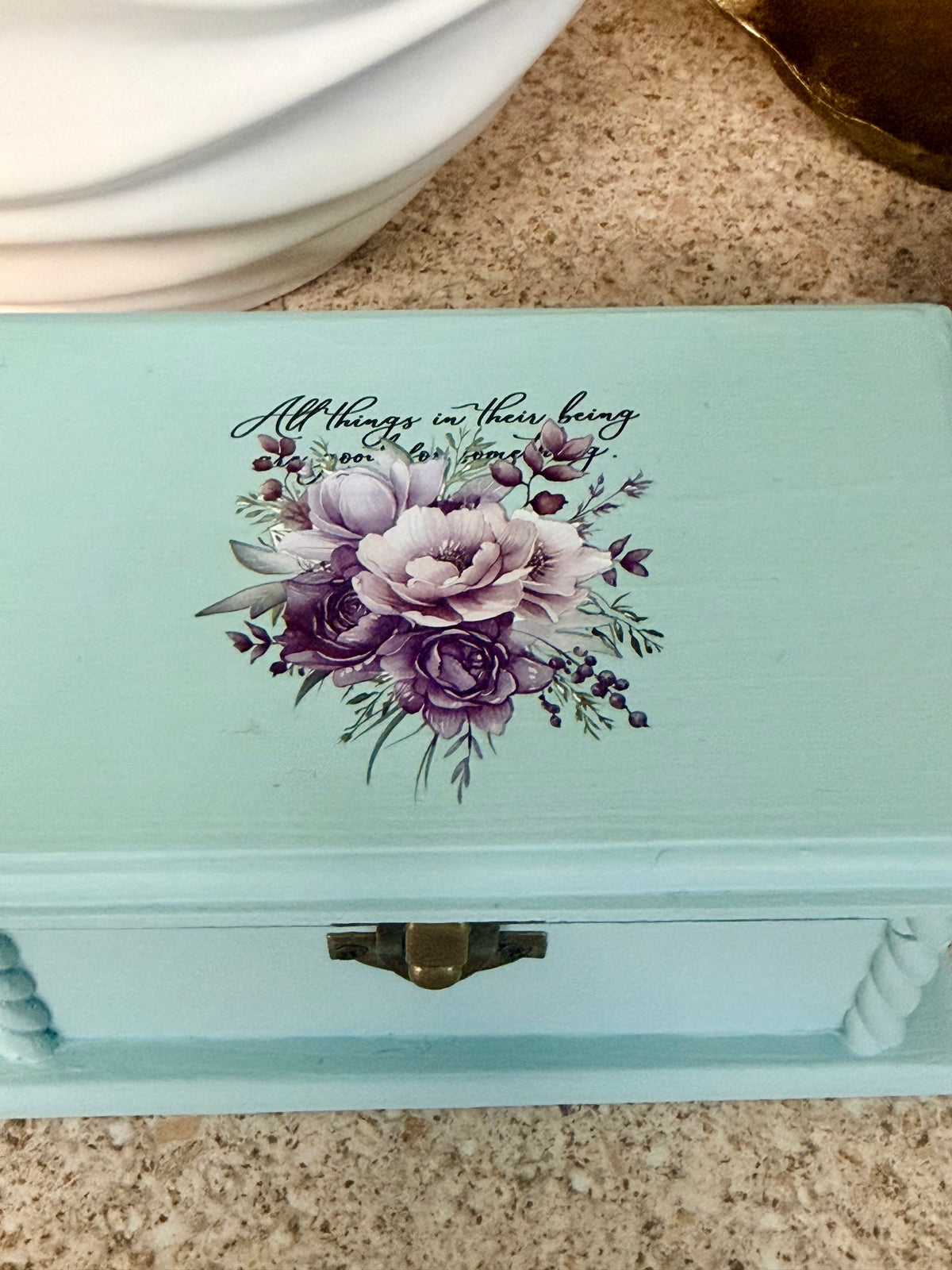Turquoise hand painted trinket box