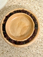Hand turned oak trinket dish with garnet stones
