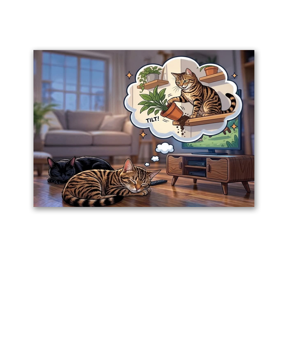 Naughty Cat Dreams Wall Art (A4)