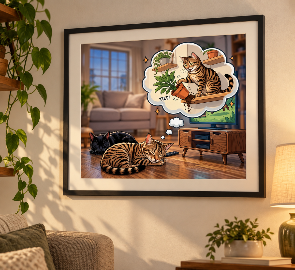 Naughty Cat Dreams Wall Art (A4)