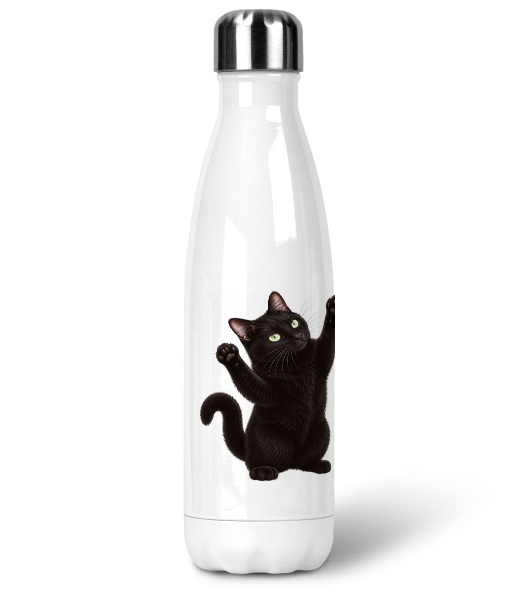 Black and Tabby cat stainless steel water bottle 500ml