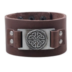 Brown Celtic Shield Knot Leather Cuff Bracelet