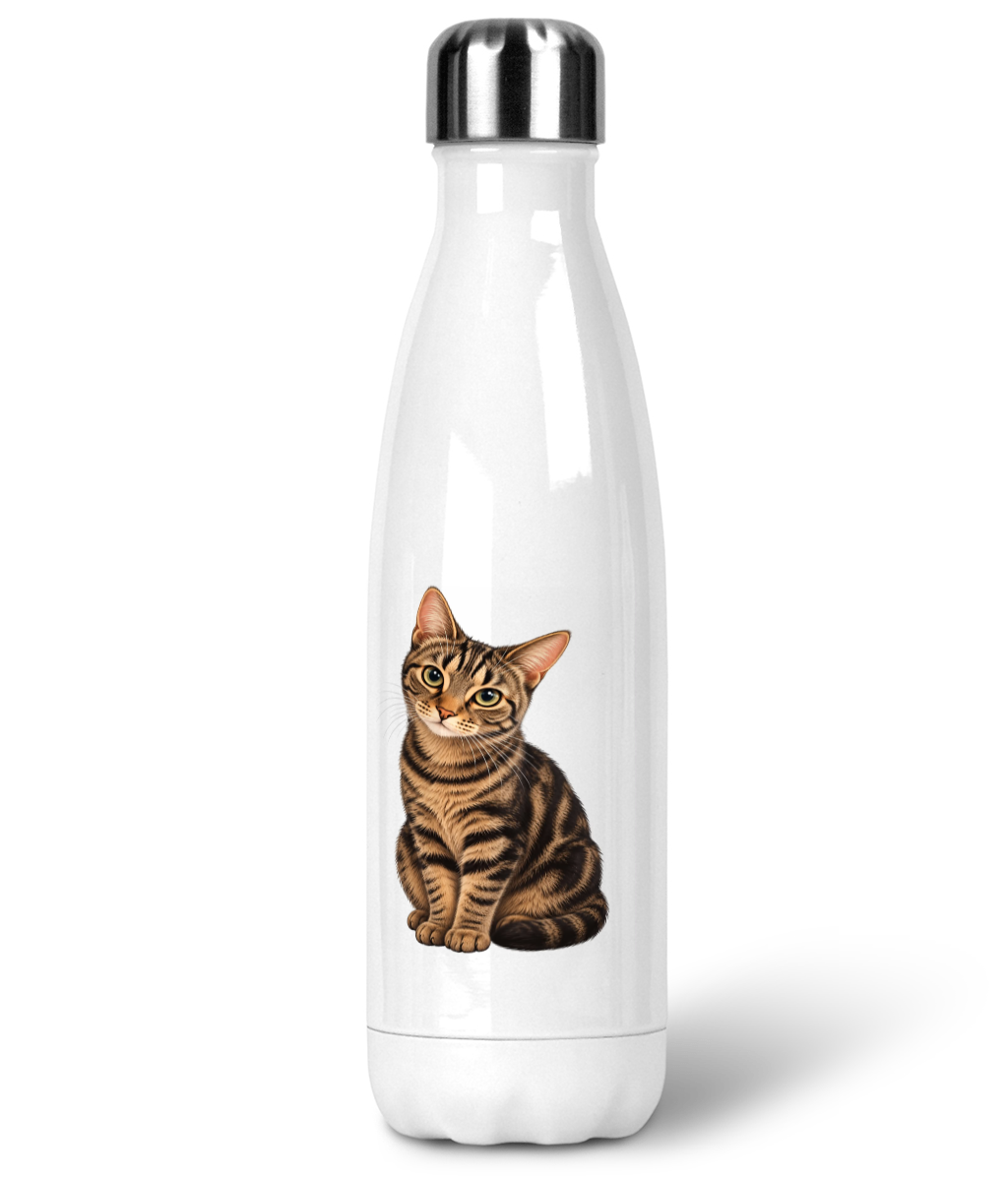 Black and Tabby cat stainless steel water bottle 500ml