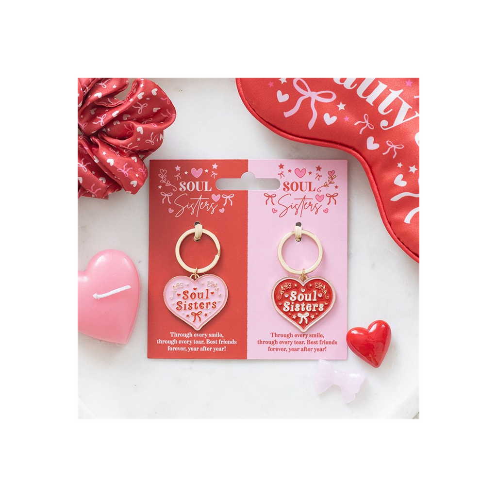 Pair of Soul Sisters Love Heart Keyrings