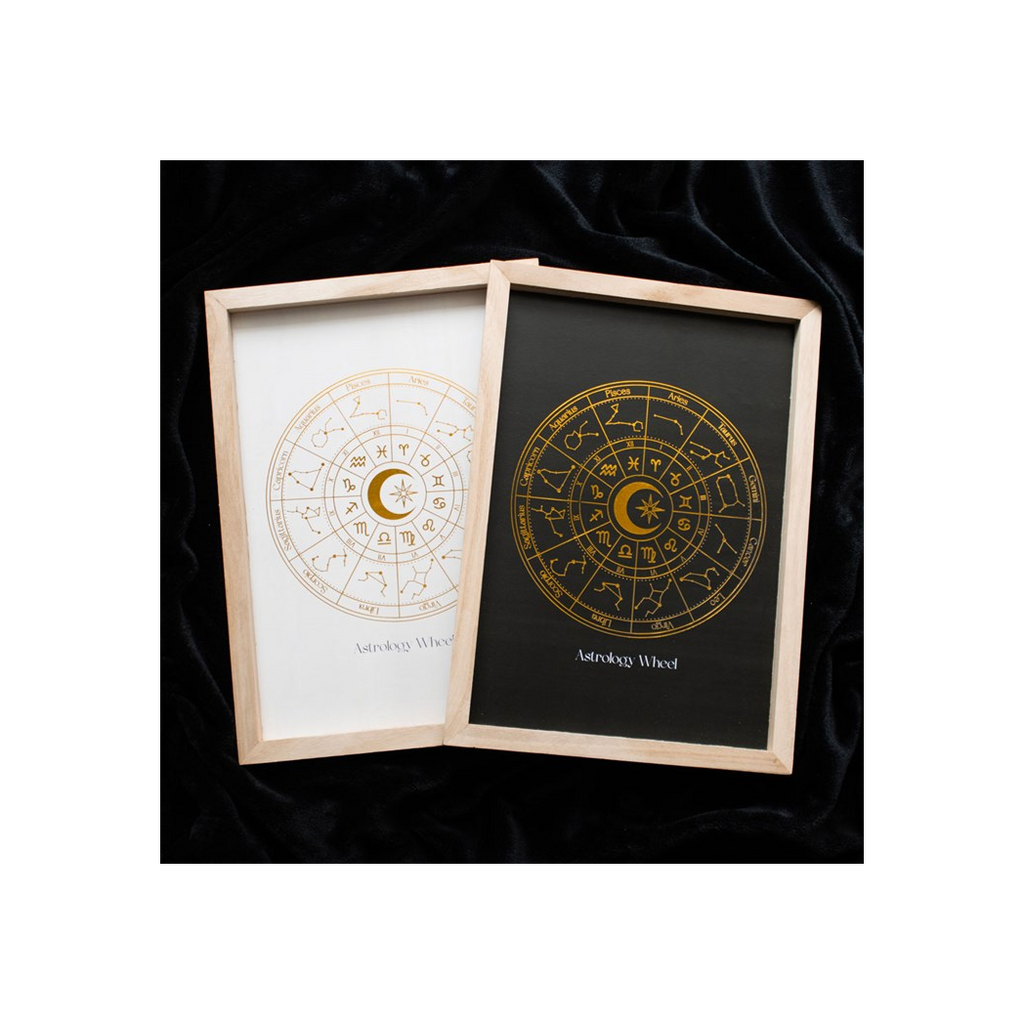 Black Astrology Wheel Framed Wall Art Print