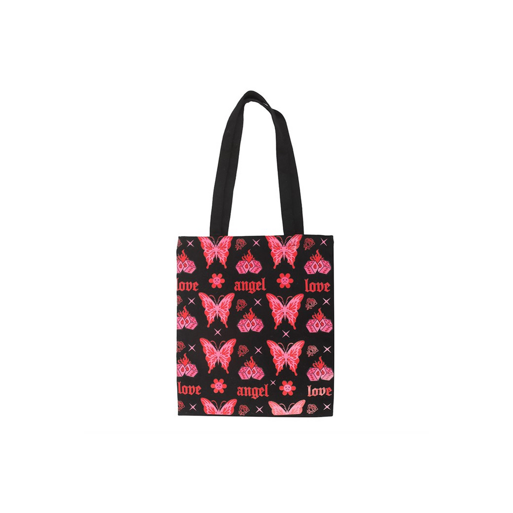 Flaming Butterfly Print Polycotton Tote Bag